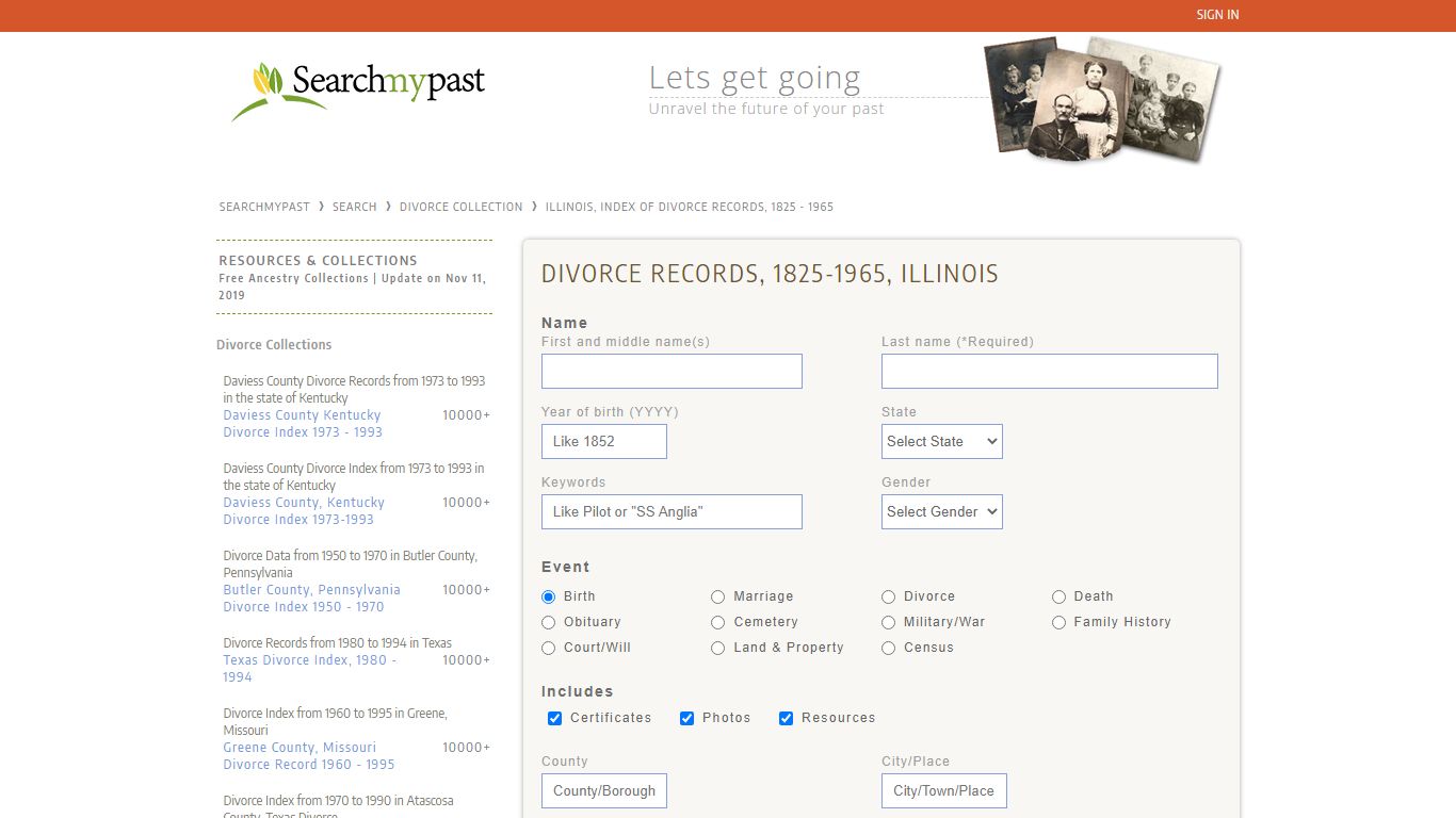 Illinois, Index of Divorce Records, 1825 - 1965 | Searchmypast